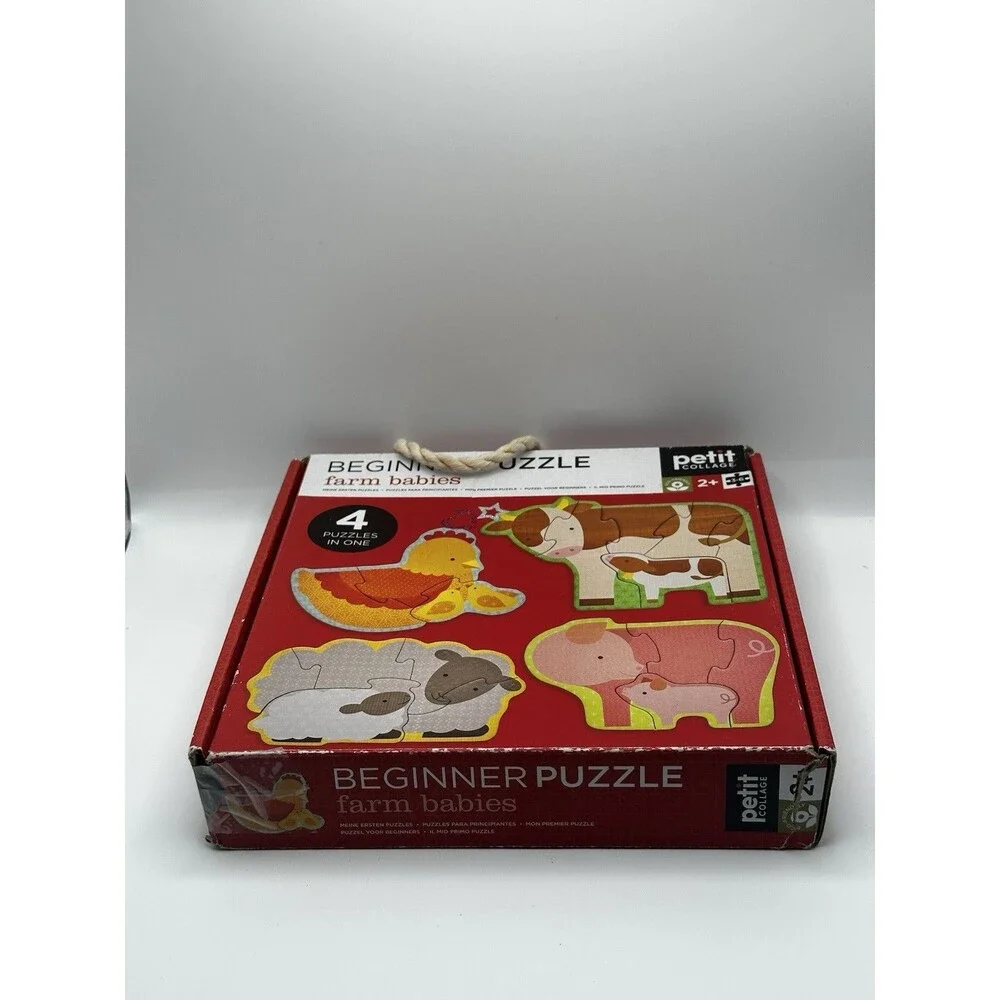 Petit Collage Beginner Puzzle Farm Babies 4 Wood Puzzles in One Complete Set